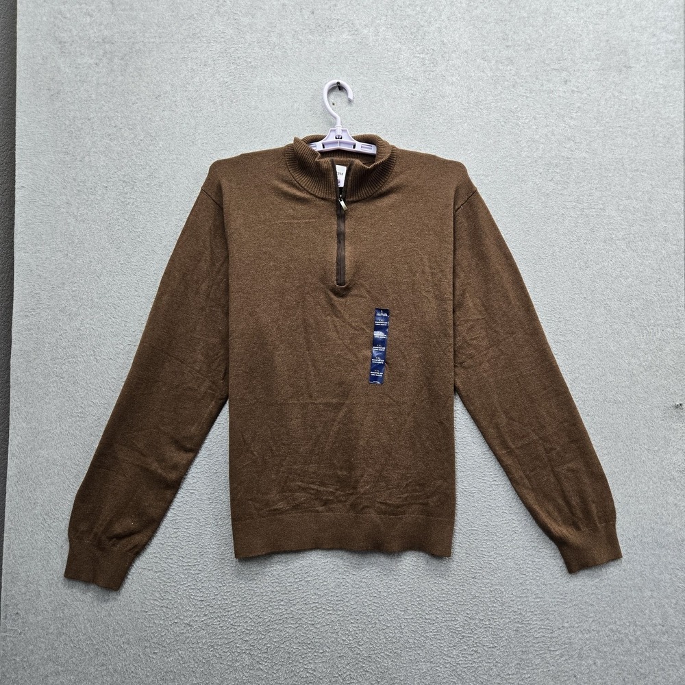 Stafford Men Sweater XXL Brown Nylon Viscose Quarter Zip Logo Long Sleeve NWT
